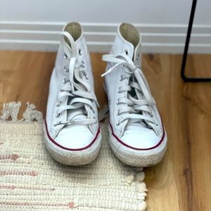 Converse white leather, high top chucks size 6.5